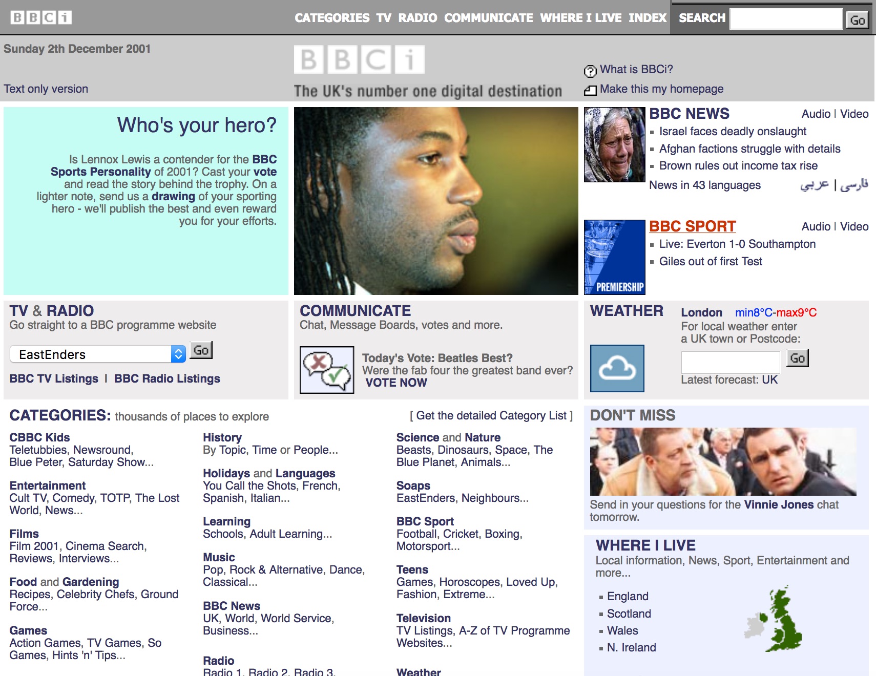 BBC.co.uk homepage (2001)